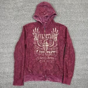 Vintage Affiliction Reversible Hoodie Womens Small Red Full Zip Live Fast Y2K